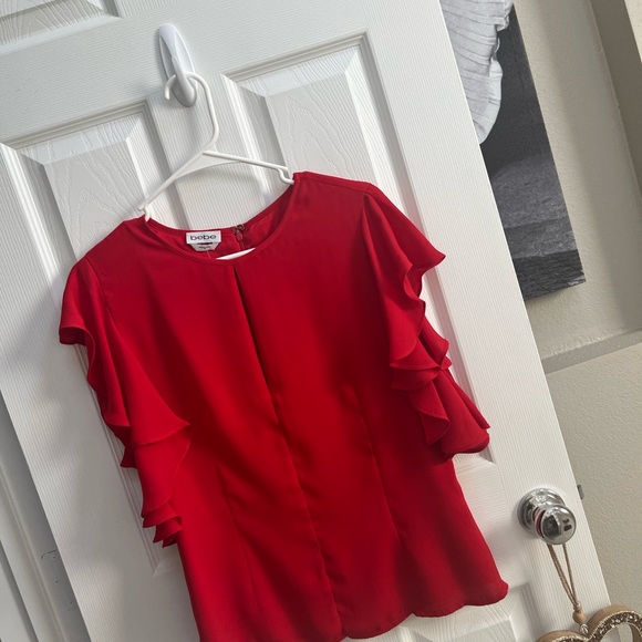 Bebe Blouse Vera cascading sleeve keyhole top Goji berry size medium new w/ tags - Picture 6 of 13